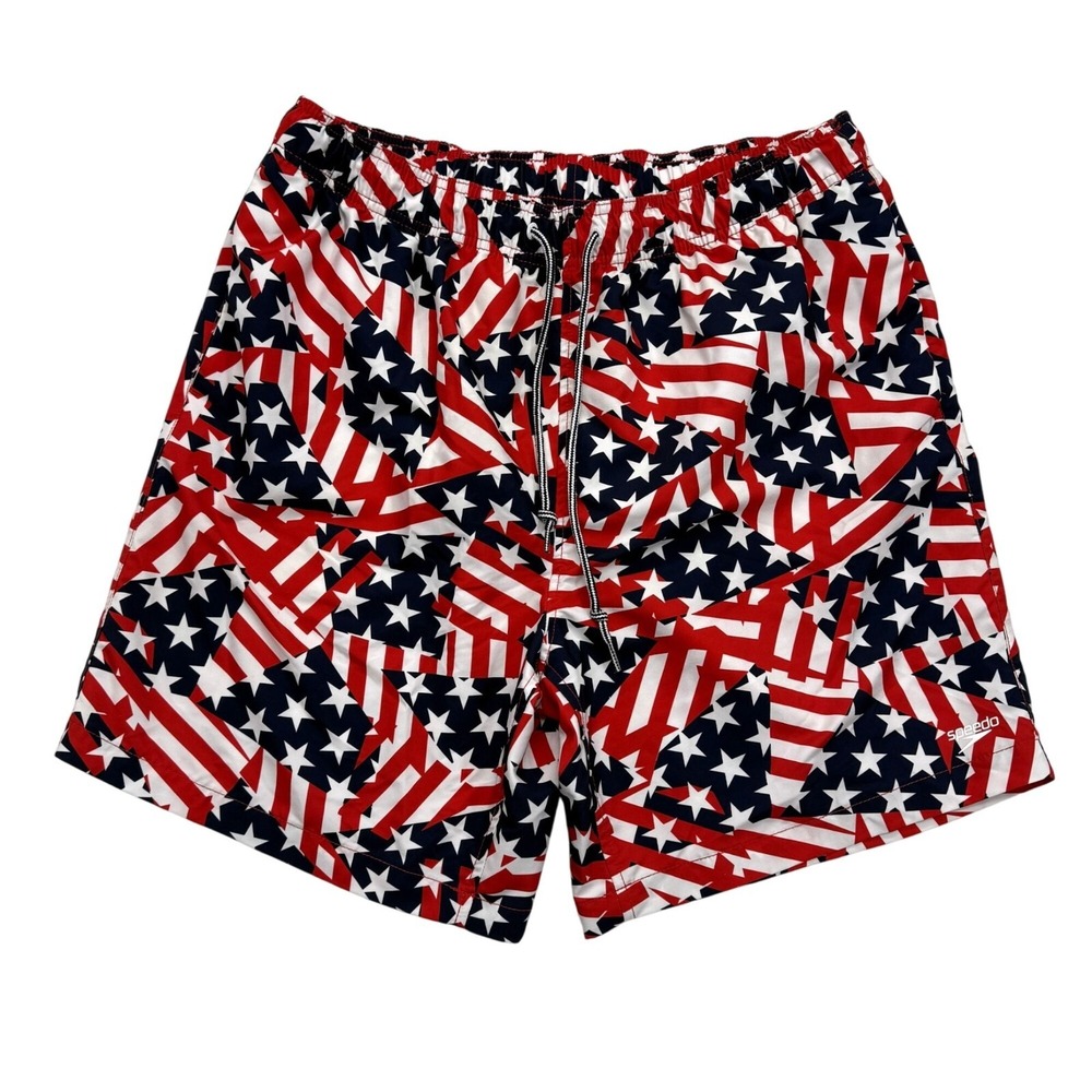 Speedo American Flag Swimming Trunks Patriotic July 4th Red White & Blue Mens XL